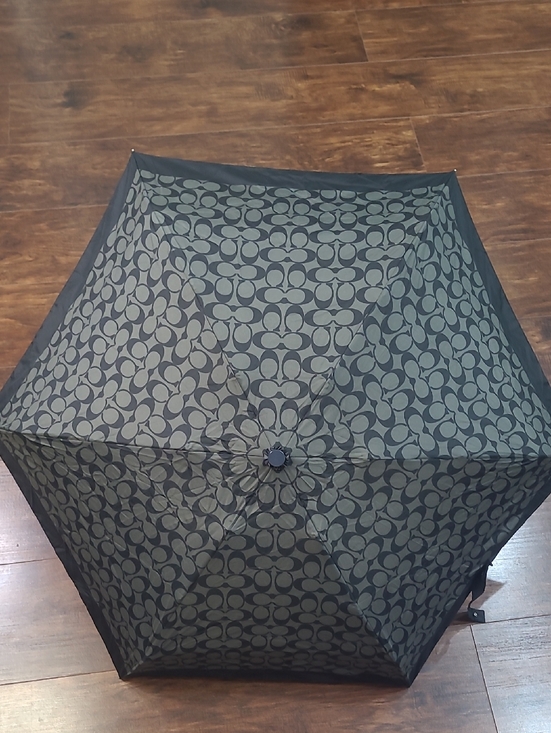 Coach Accessories - Coach Black/Charcoal Signature Print Compact Umbrella